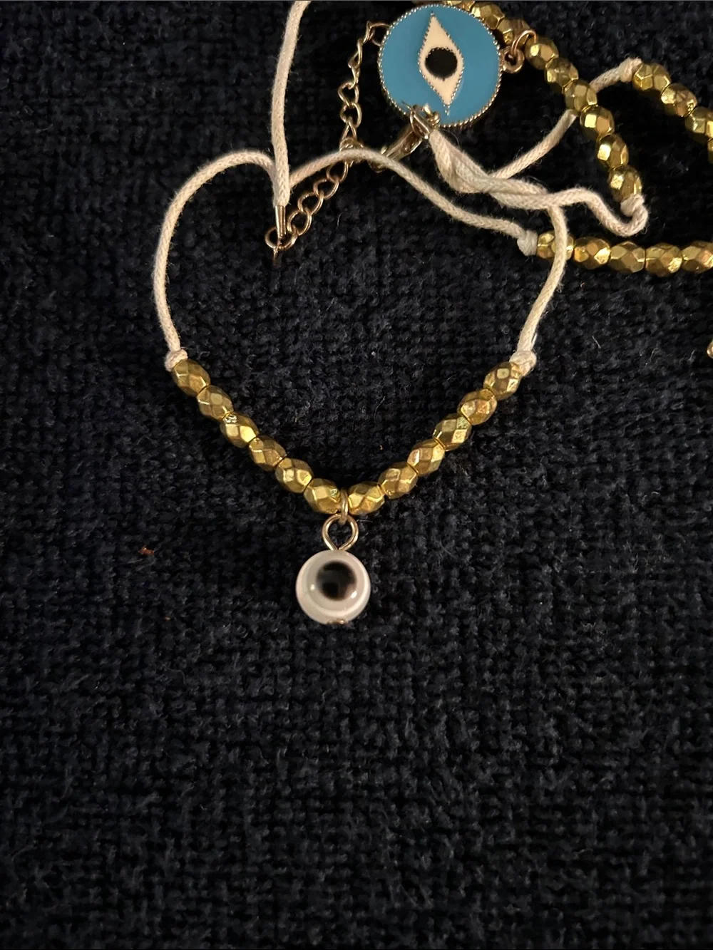 Hamsa Hand and Evil Eye Triple Strand Adjustable Bracelet